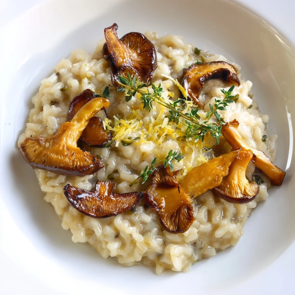 Earthy Cedar-Warm Mushroom and Thyme Risotto, with tender mushrooms and aromatic thyme, looks delicious and comforting.