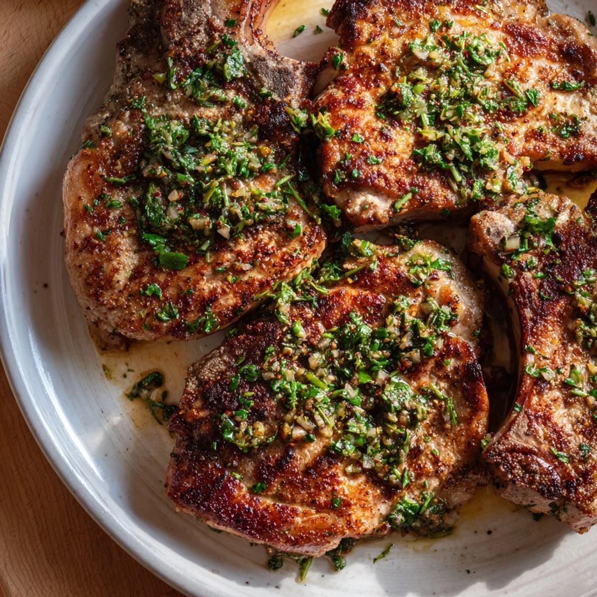 Enjoy a close-up showcasing perfectly seared Rustic Mint Weeknight Pan-Seared Lamb Chops drizzled with flavorful mint sauce.