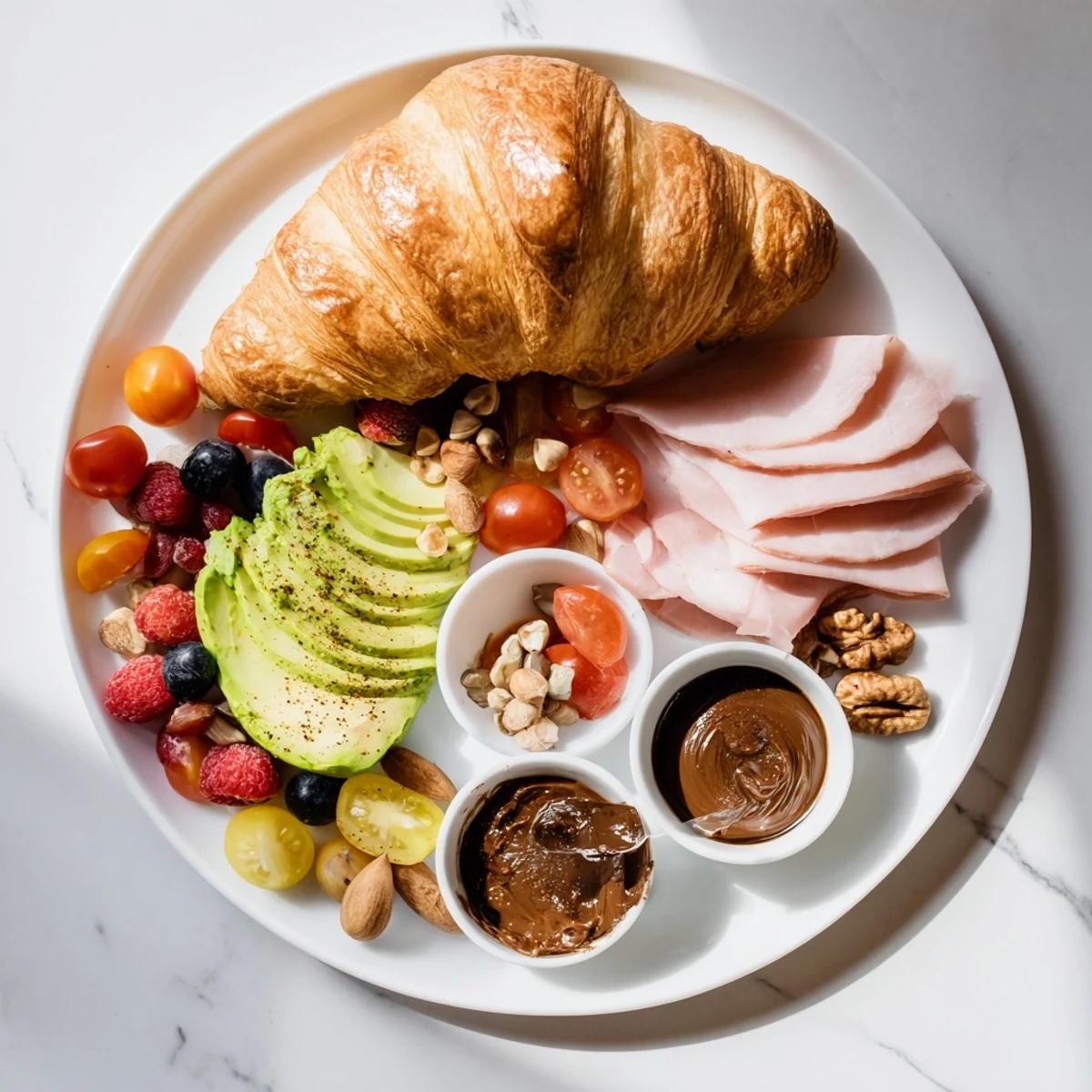 Warm and flaky croissants of a Cozy Fireplace Croissant Board with sweet and savory pairings.