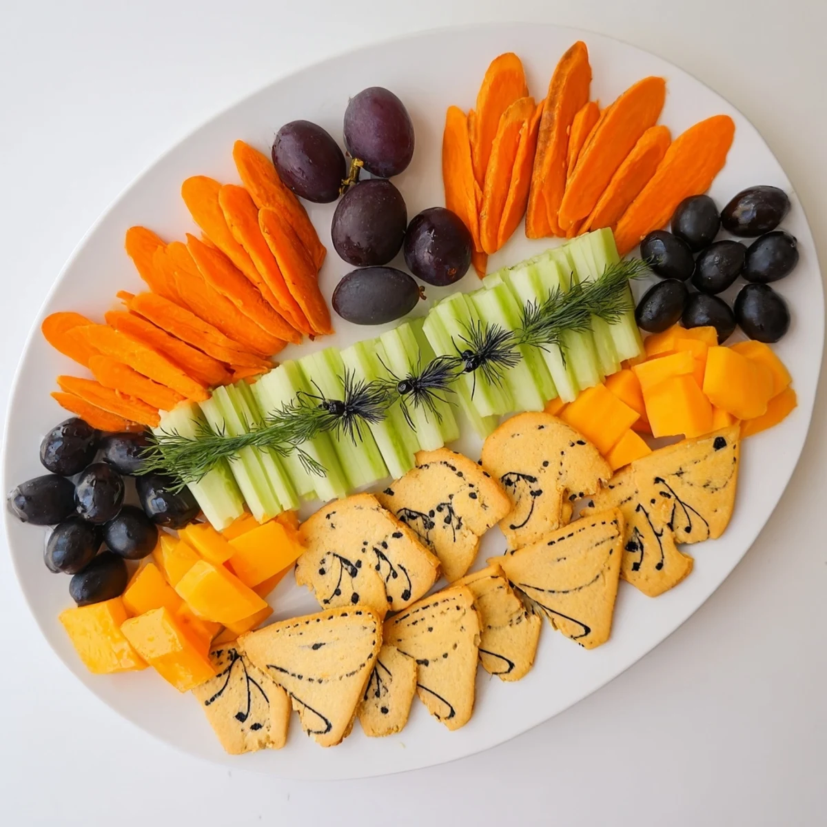A top-down view of the creatively arranged Monarch Butterfly Wings; a beautiful, party-ready platter.