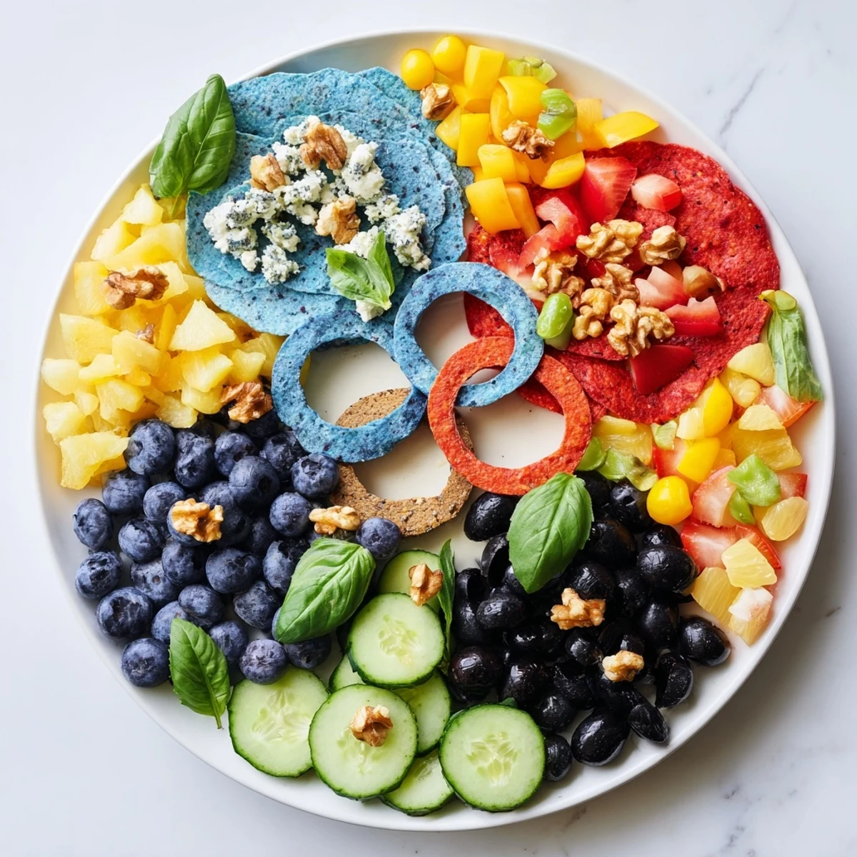 Visually appealing photo of The Olympic Rings platter, ready to serve and enjoy at a party.