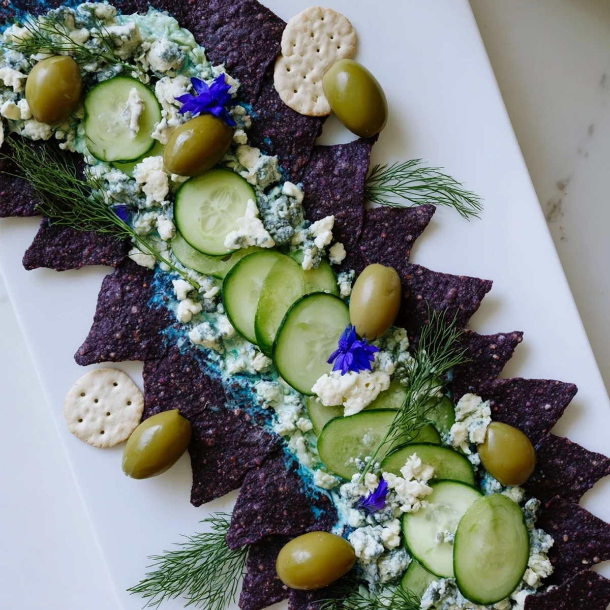 Beautiful Deep Sea Ocean Wave platter, featuring fresh vegetables, cheeses, and crackers in a stunning arrangement.