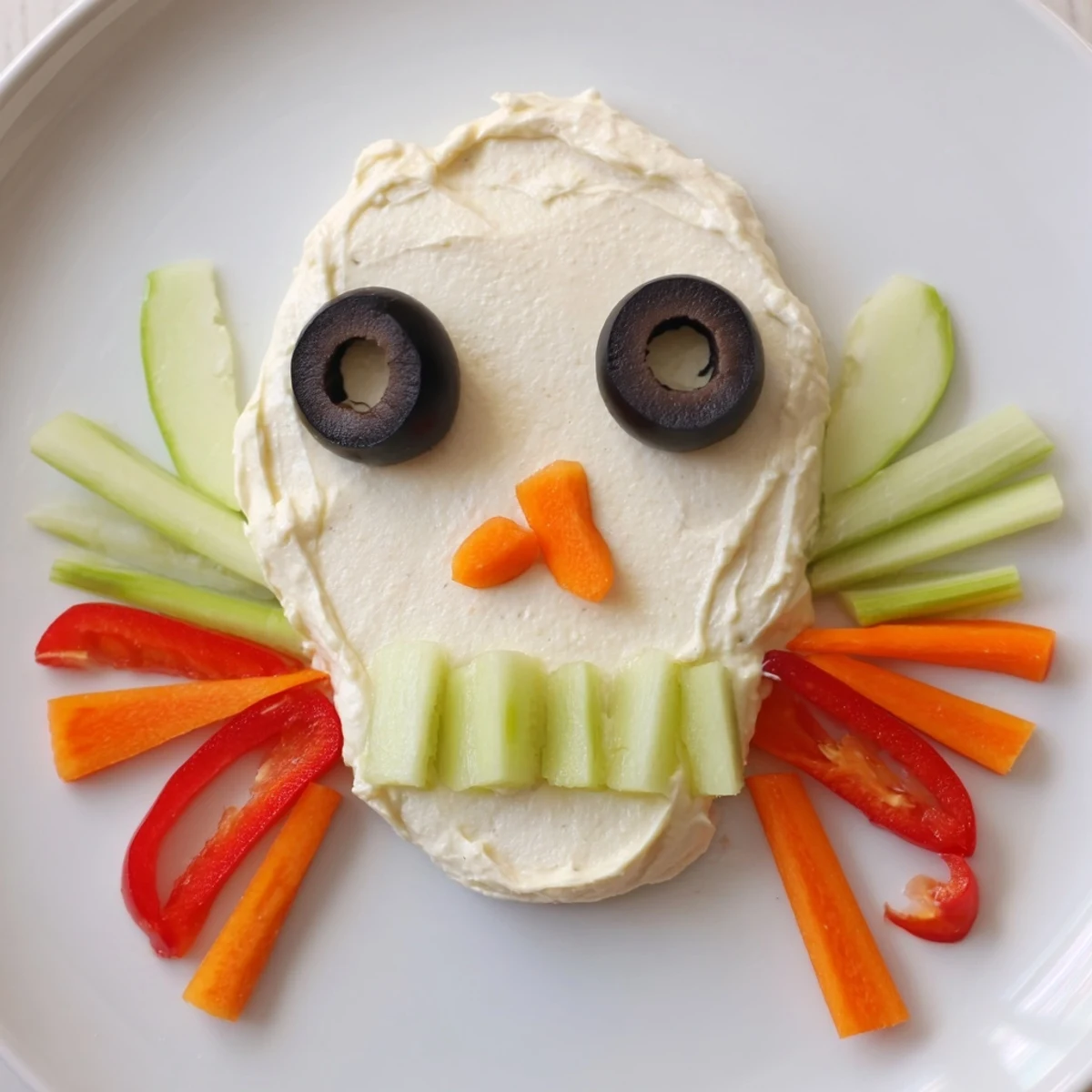 This festive Skull & Bones Spooky Spread showcases a creamy cheese skull, ready to be enjoyed with crackers.