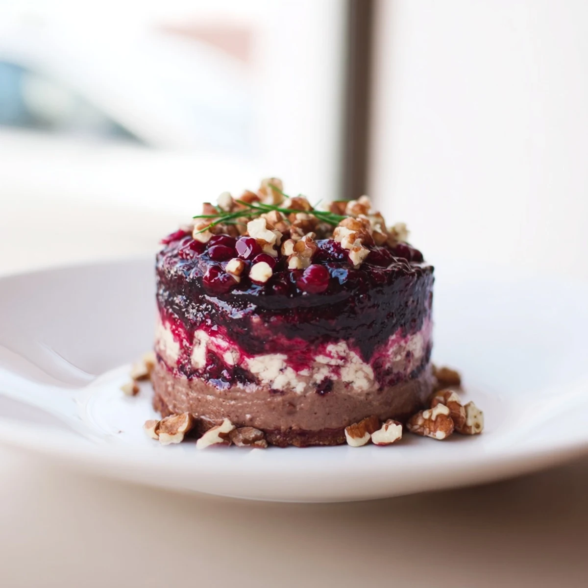Elegant Velvet Underground appetizer showcasing layers of smooth pâté, sweet jams, and crunchy hazelnuts for a delightful texture.