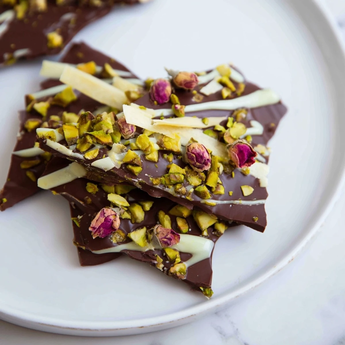 Savor the visual of this rich Pistachio Dubai Chocolate Bark, ready to be broken into delightful pieces.
