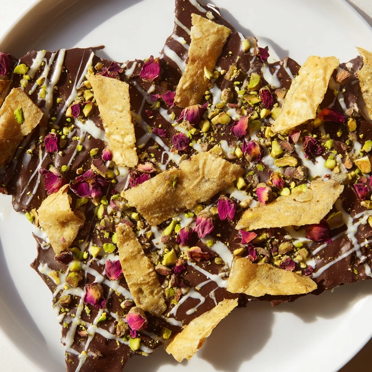 Enjoy the layering: Dark chocolate and pistachios in this delicious Pistachio Dubai Chocolate Bark recipe.