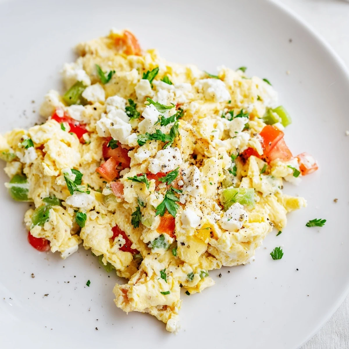 Savory Turkish Menemen, a colorful skillet breakfast with soft scrambled eggs, and fresh, simmered tomatoes.