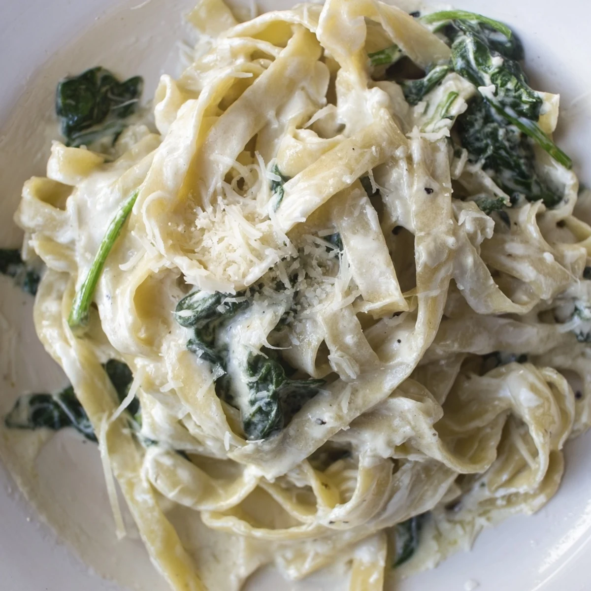 Serving suggestion for Creamy Garlic Spinach Pasta alongside crusty bread, perfect for a comforting weeknight Italian dinner.
