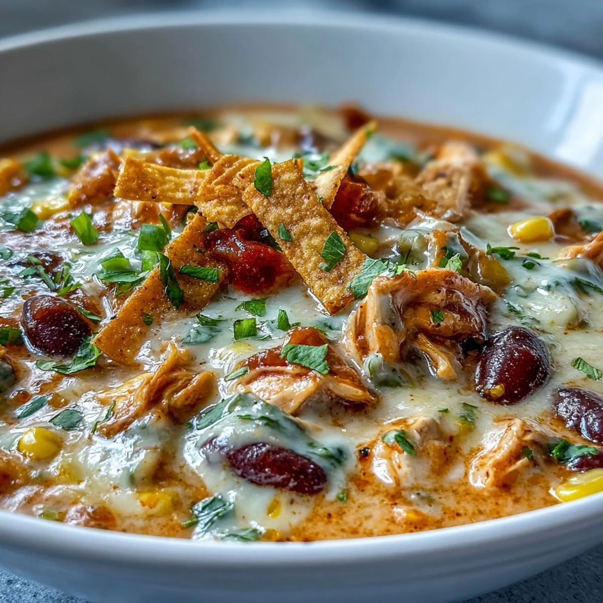 Ready to serve Easy Chicken Tortilla Soup garnished with lime wedges and jalapeños, perfect for a cozy weeknight dinner.