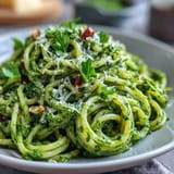 Vibrant dandelion pesto with garlic and toasted pine nuts, a bright green sauce perfect for pasta or sandwiches.