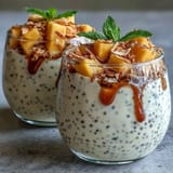 Luscious vegan chia pudding layered with juicy mango and toasted coconut, perfect for a refreshing snack.  