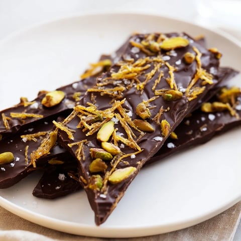 Golden kataifi chocolate crunch bark, a sweet dessert layered with crunchy pistachios and dark chocolate.