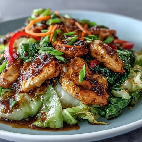 Juicy chicken and crisp cabbage in a savory umami sauce for an easy Chicken Cabbage Stir-Fry.