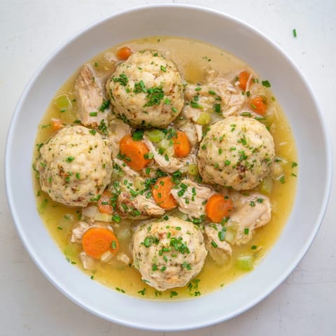 A steaming bowl of Nut-Warm Homestyle Chicken and Dumplings, garnished with fresh parsley and ready to eat.