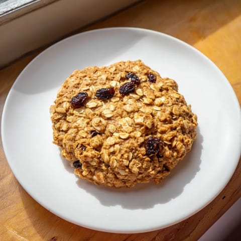 A beautiful close-up of soft chewy oatmeal raisin cookies studded with plump, juicy raisins.