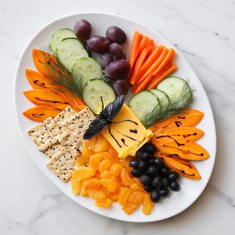 Appetizing photo of the colorful Monarch Butterfly Wings appetizer, featuring roasted sweet potato and olives.