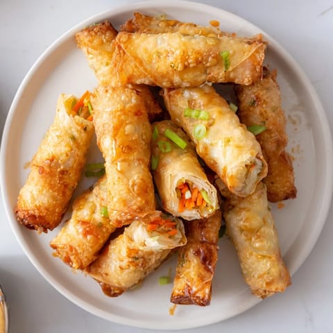 These enticing air fryer chicken lumpia bites are perfectly fried, promising a delightful crunch with each bite.