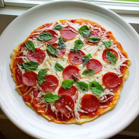 A close-up of a delicious, gluten-free Ground Beef Pizza Base, ready to slice after baking.