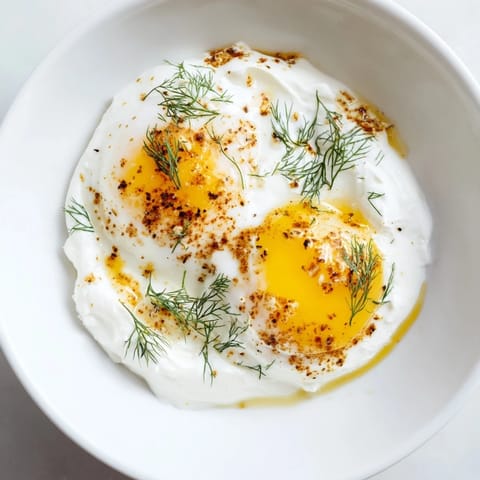 Golden-browned butter drizzled over beautifully poached eggs: a delicious Cilbir breakfast ready to enjoy.
