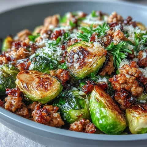 Freshly squeezed lemon juice brightens this one-pan Brussels Sprouts & Ground Turkey Skillet, served alongside garlic bread for a complete meal.