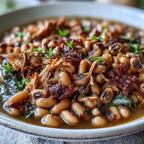 Crock-Pot Black-Eyed Peas with Smoked Turkey simmering to tender, creamy perfection in a slow cooker.