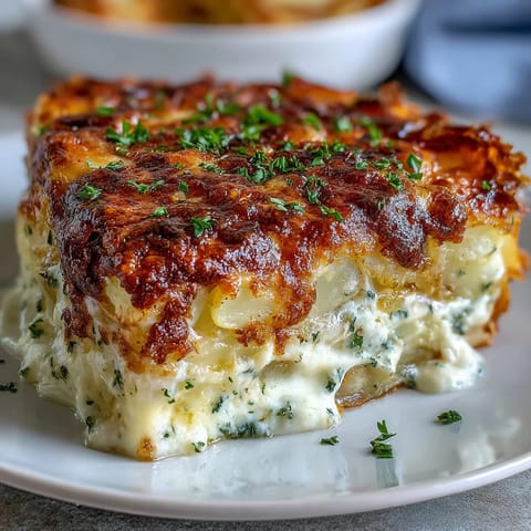 Golden, bubbly Easy Cheesy Scalloped Potatoes with creamy layers and a crispy cheddar top—perfect comfort food side.