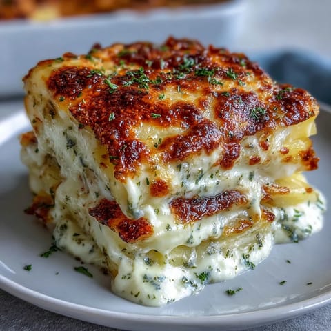 Rich, cheesy Easy Cheesy Scalloped Potatoes baked until tender, with golden edges and a savory onion aroma.