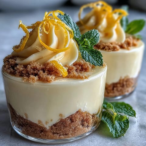 Bright, tangy lemon mousse paired with golden shortbread cookies for a refreshing spring dessert in elegant glass cups.