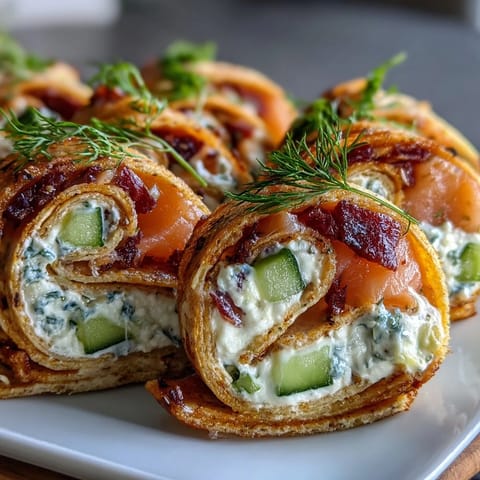 Elegant smoked salmon and cucumber cream cheese pinwheels, perfect for elegant brunches or party appetizers.