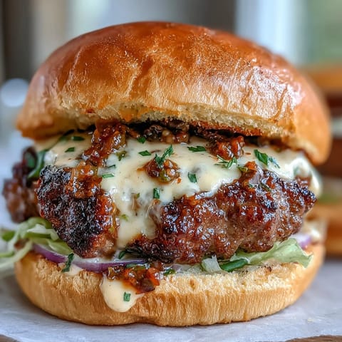 Crispy-edged smash burger topped with melty American cheese and tangy secret sauce, served on a toasted bun with lettuce and pickles.  