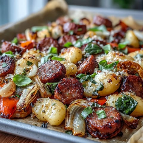 Sheet Pan Gnocchi with Sausage and Peppers - golden, crispy gnocchi roasted with juicy sausage and sweet bell peppers for an easy, flavorful dinner.  