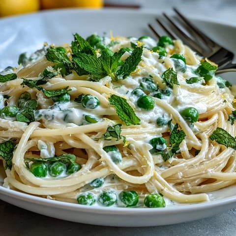 Delicious lemon ricotta pasta dish with peas and mint, perfect for an easy lunch.