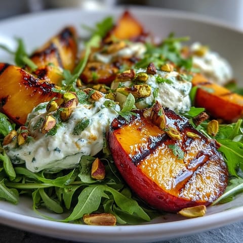 Creamy burrata blends with warm grilled peaches in this vibrant summer salad.
