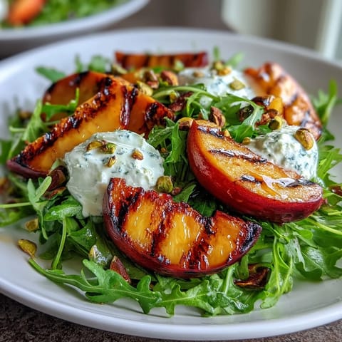 Juicy grilled peaches and creamy burrata create a stunning, light salad delight.