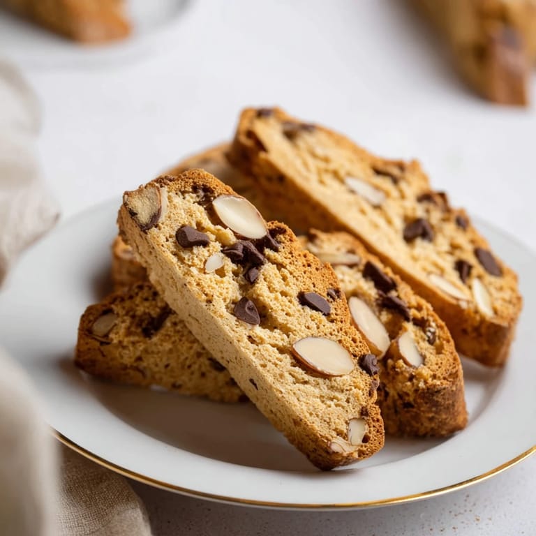 Golden-brown Soft Sweet Almond Biscotti, filled with almond slices, ready for a delicious treat.