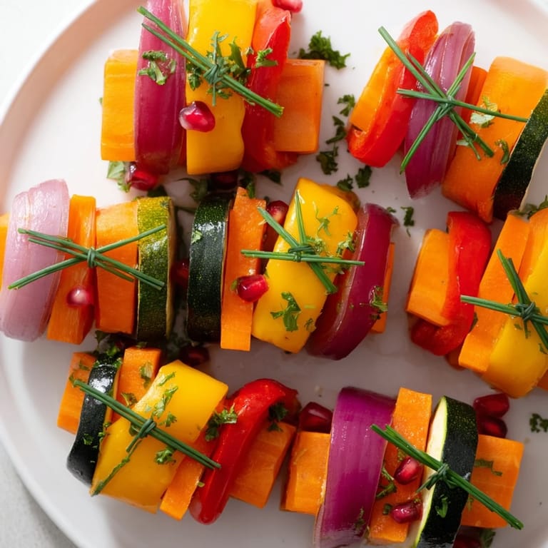 Vivid image of golden-brown Christmas Present Veggie Crates, garnished with fresh chives and pomegranate.