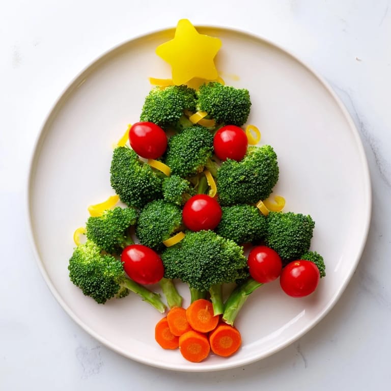 Colorful Broccoli Tree platter: fresh broccoli florets and cherry tomatoes make a delicious snack.