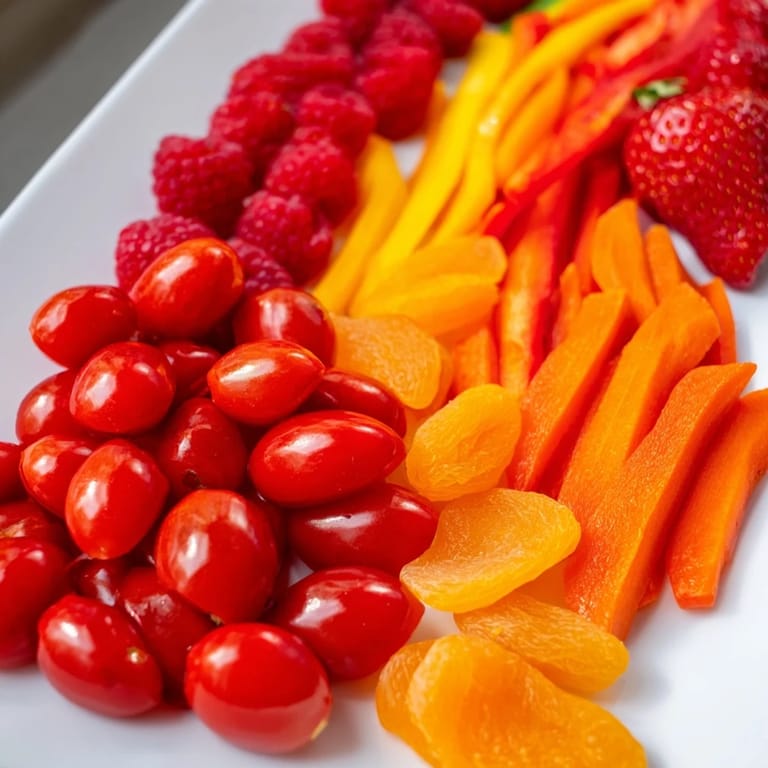 This Rainbow Pride Spectrum board displays colorful fruit, veggies, and cheese for a festive, gluten-free snack.