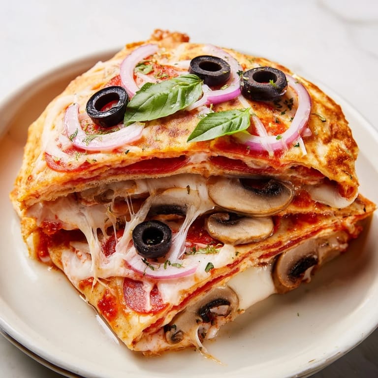 A half-folded, visually appealing image showing a warm Cheesy Tortilla Pizza Wrap filled with pizza flavors.