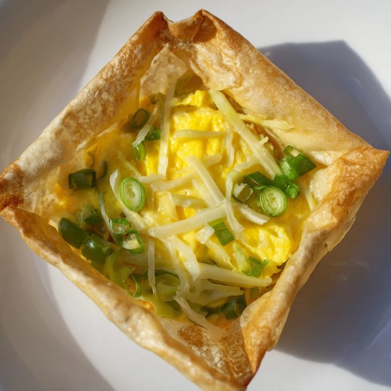 Melted cheese spills from the delicious Rice Paper Egg & Cheese Fold with scallions visible.