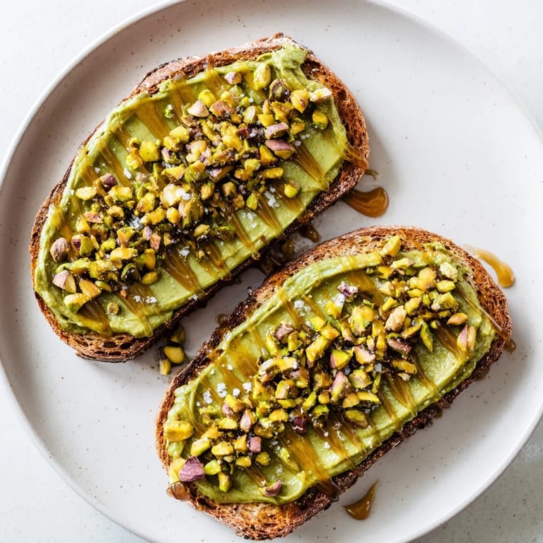 Crispy sourdough slices spread generously with creamy pistachio butter, this easy Pistachio Butter Toast is amazing.