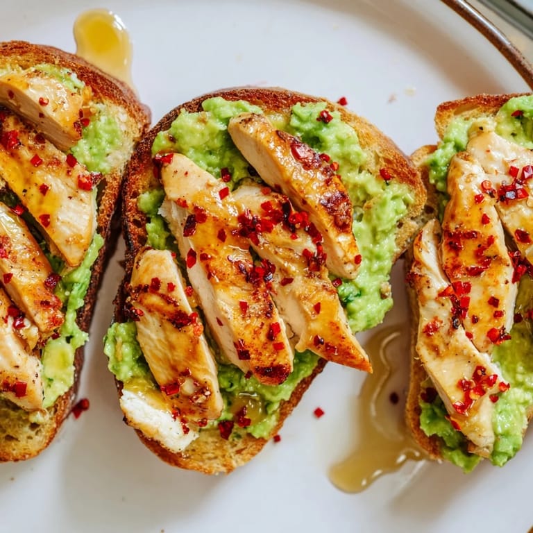 Hearty avocado toast with tender grilled chicken, a hint of smoked paprika, and chili flakes for extra kick.