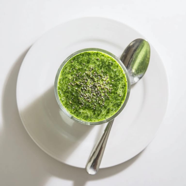 A tall glass of green detox smoothie garnished with mint leaves, blending banana and apple with leafy greens for a refreshing sip.  