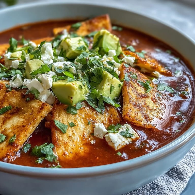 This vibrant Sopa Azteca features a rich, smoky tomato-chile broth ladled over golden crisps and topped with cool sour cream. 