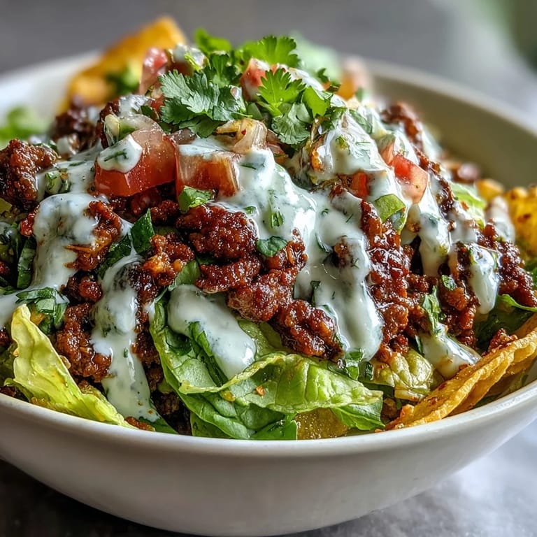 A freshly assembled Healthy Taco Bowl topped with creamy avocado slices and shredded cheddar cheese.