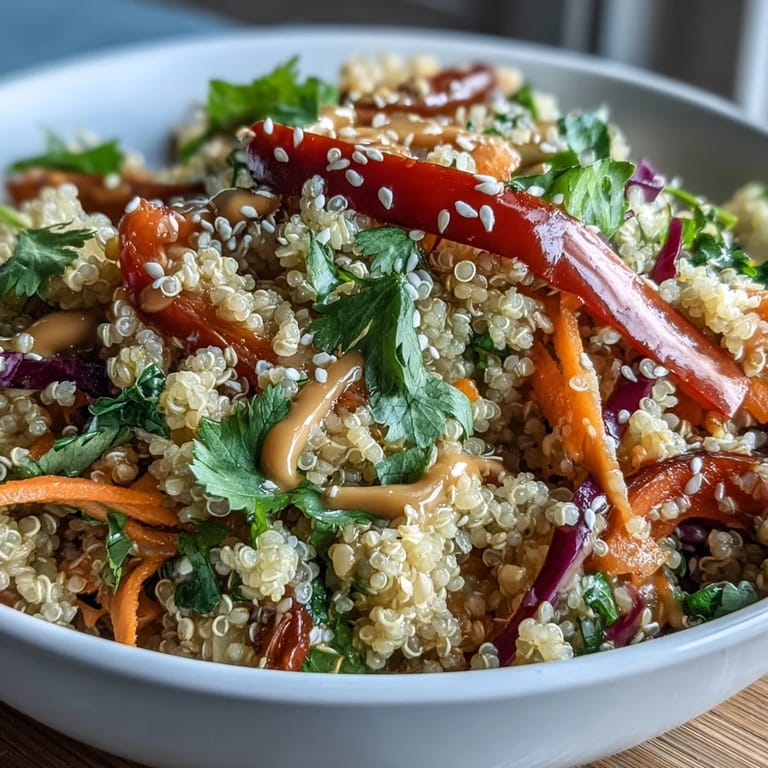A vibrant Thai Coconut Quinoa Bowl featuring fluffy grains and fresh, crunchy vegetables ready to serve.