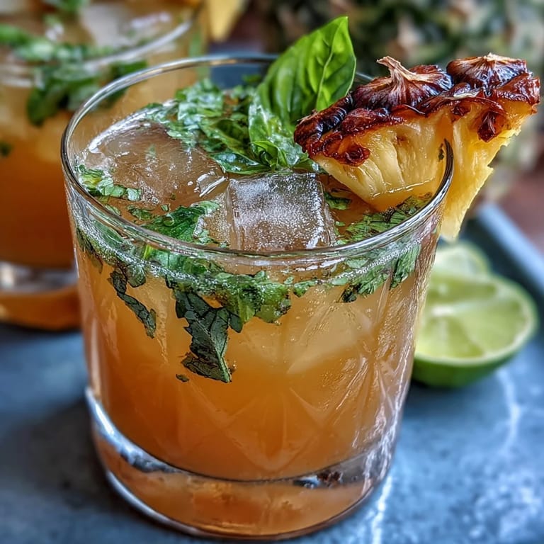 A pitcher of pineapple basil agua fresca with sliced lime and basil leaves, perfect for a sunny afternoon gathering.