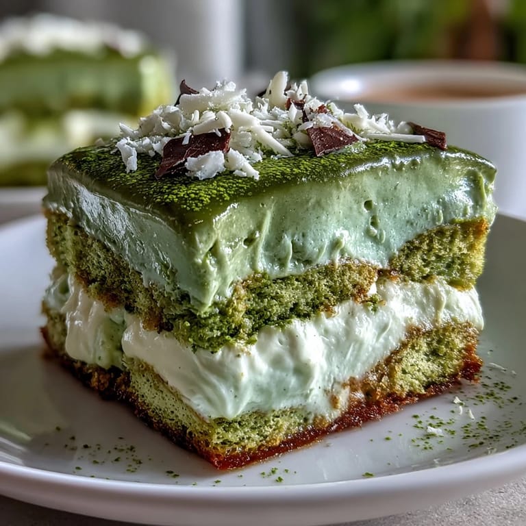 This Japanese-inspired tiramisu features soft, espresso-free ladyfingers layered with rich mascarpone and a dusting of ceremonial-grade matcha.