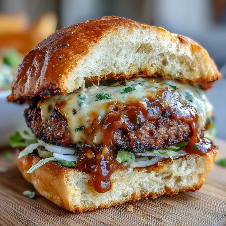 Golden-toasted burger bun stacked with a cheesy smash patty, crisp onions, fresh lettuce, and a bold, zesty secret sauce for ultimate burger satisfaction.