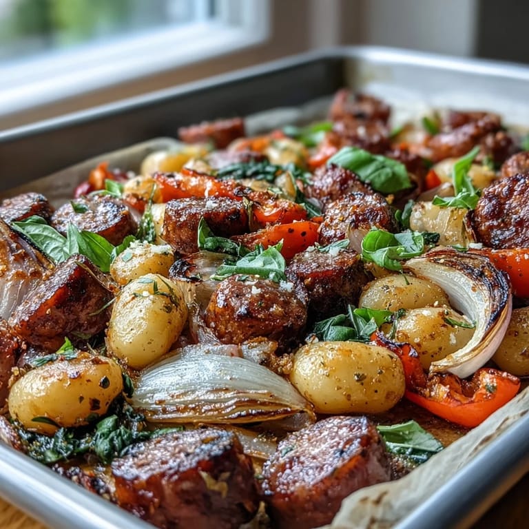 Hearty and satisfying Sheet Pan Gnocchi with Sausage and Peppers - crispy edges, melty Parmesan, and fresh basil make this 30-minute dinner irresistible.